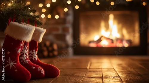 Wallpaper Mural Christmas background with a cozy fireplace and stockings Torontodigital.ca