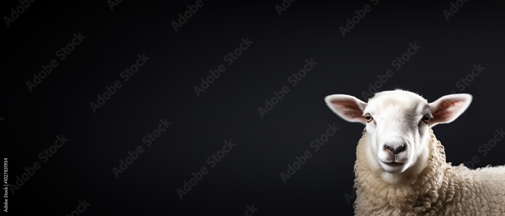 Sheep Portrait Against a Dark Background
