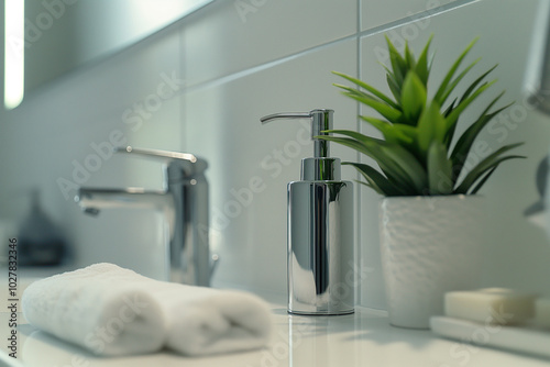 Modern bathroom with soap dispenser photo