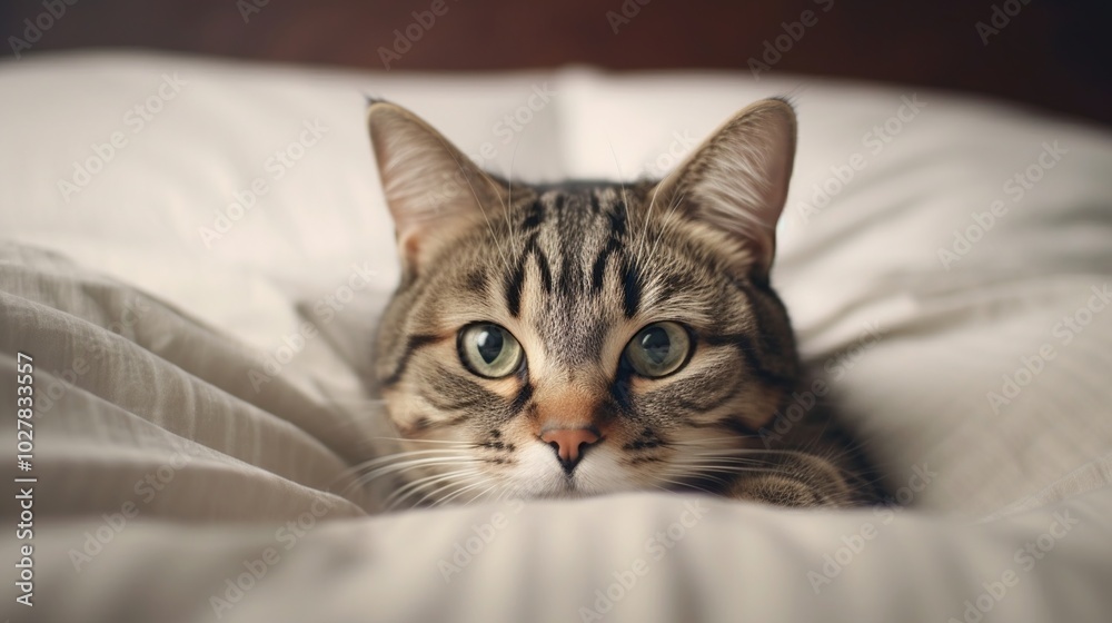 Cute Cat Looking Up From Bed Cute Cat Looking Up From Bed