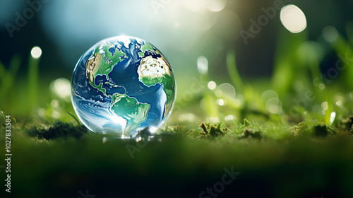 Save Nature Background Image with Grassy Texture and Green Globe