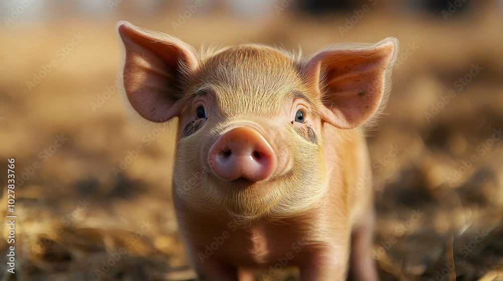 Close-up of a young piglet with expressive eyes, captured in its nursery habitat Close-up of a young piglet with expressive eyes, captured in its nursery habitat
