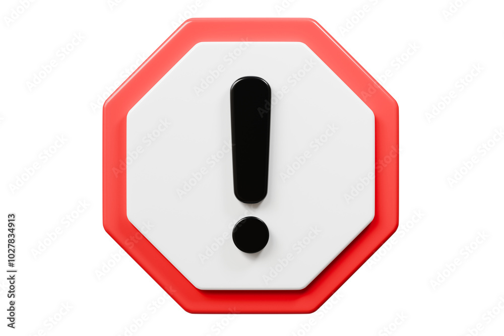 3D Warning Caution icon sign symbol isolated on purple background. Error alert safety concept.3d Minimal exclamation mark or attention warning icon. beware, watch out, be careful, danger. 3d render.