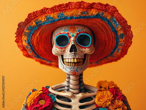 Skeleton Wearing a Hat and Flowers.
 photo