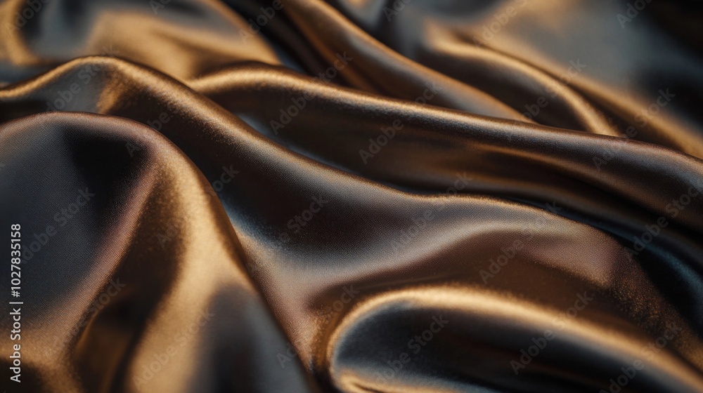 Close-up of Draped Brown Satin Fabric with Subtle Shimmer Close-up of Draped Brown Satin Fabric with Subtle Shimmer
