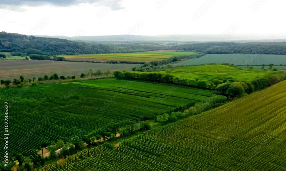 landscape with fields and sky, vineyard in region country