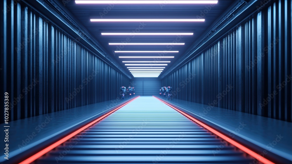 Fototapeta premium Futuristic hallway with neon lights