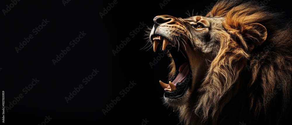 Roaring Lion Against Dark Background Roaring Lion Against Dark Background