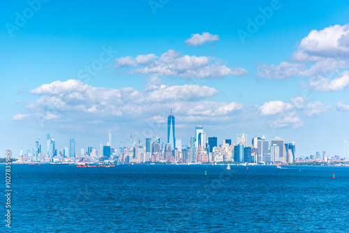 Manhattan skyline seen from Hudson river