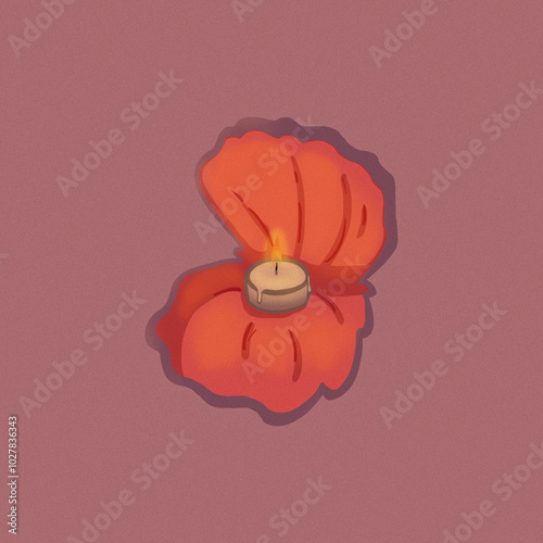 Orange isolated clam with candle