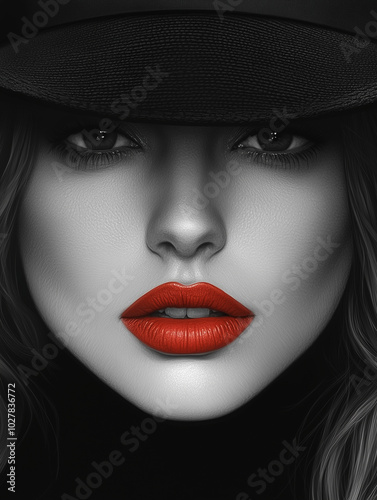 rote, lippen, lippenstift, frau, chapeau, schönheit, gestalten, gesicht, leitbild, black, lippen, glamour, haar, make-up, rot, leute, person, make-up, auge, atelier, frau, cowgirl, kosmetik, lippensti photo