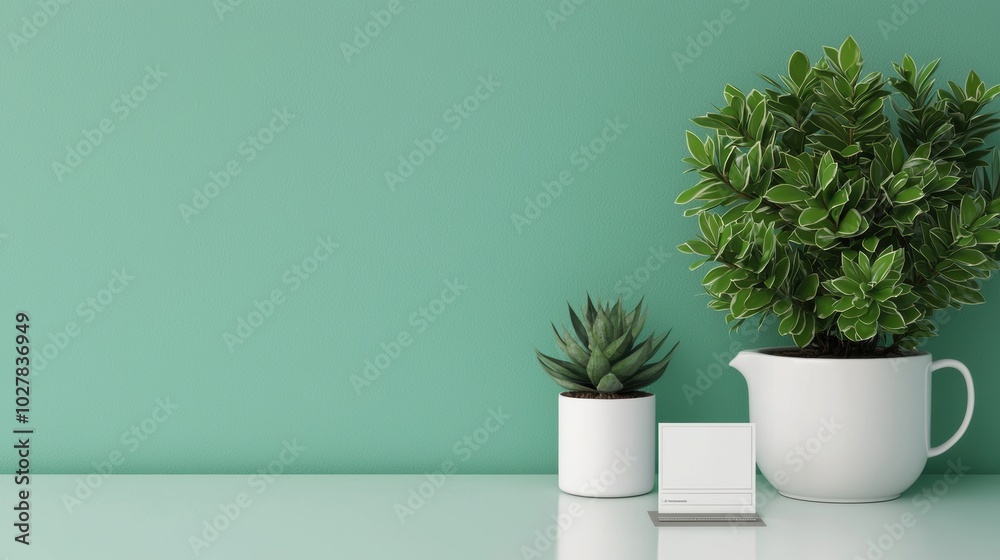 Green plants on a stylish shelf Green plants on a stylish shelf