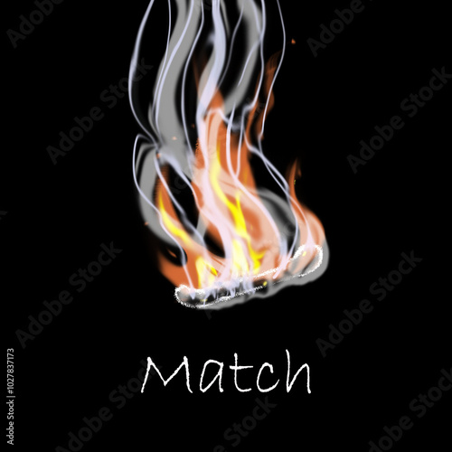 burnt falling match isolated on black background