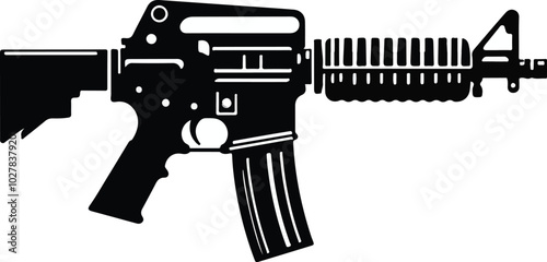 Graphic black detailed silhouette pistols, guns, rifles, submachines, revolvers and shotguns. Isolated on white background