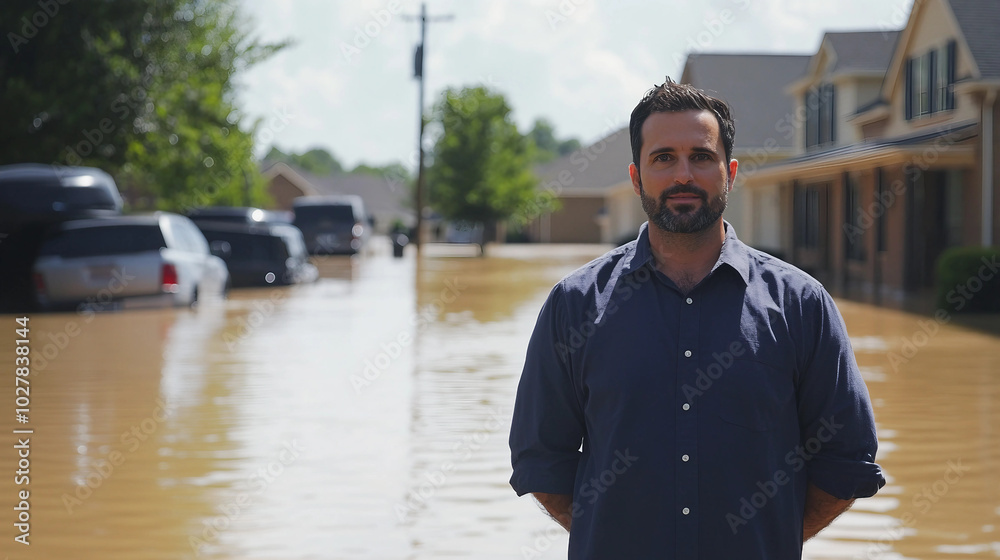 Fototapeta premium journalist reportage from the scene of city street flooding
