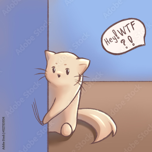 a cartoon cat scratches the wallpaper