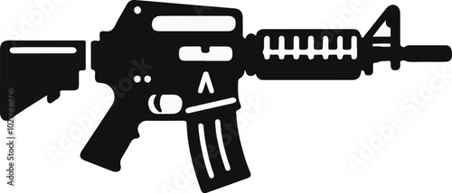 Graphic black detailed silhouette pistols, guns, rifles, submachines, revolvers and shotguns. Isolated on white background