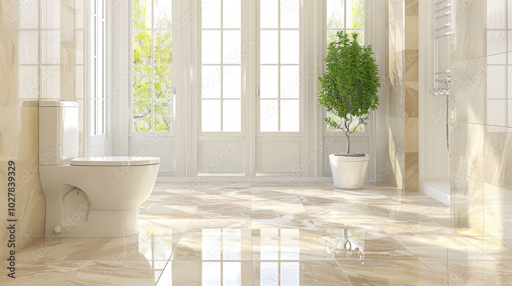 modern bathroom with white tile floor and white toilet modern bathroom with white tile floor and white toilet