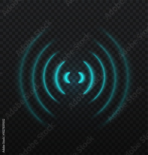 Wifi light effect. Blue wi fi symbol. Wireless connection and interaction. Internet and online. Glow and splash. Realistic vector illustration