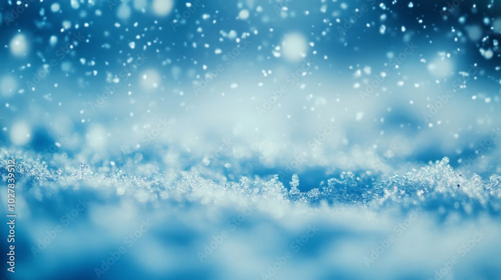 Close-up of Snow Falling on a Blue Surface Close-up of Snow Falling on a Blue Surface