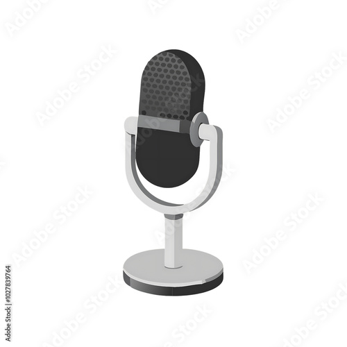 silver microphone icon with a black grip lies on a transparent background.