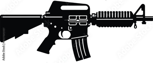 Graphic black detailed silhouette pistols, guns, rifles, submachines, revolvers and shotguns. Isolated on white background