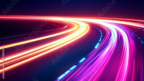 Colorful light trails on an urban road