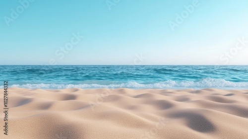 Serene beach with gentle waves, sunny sky