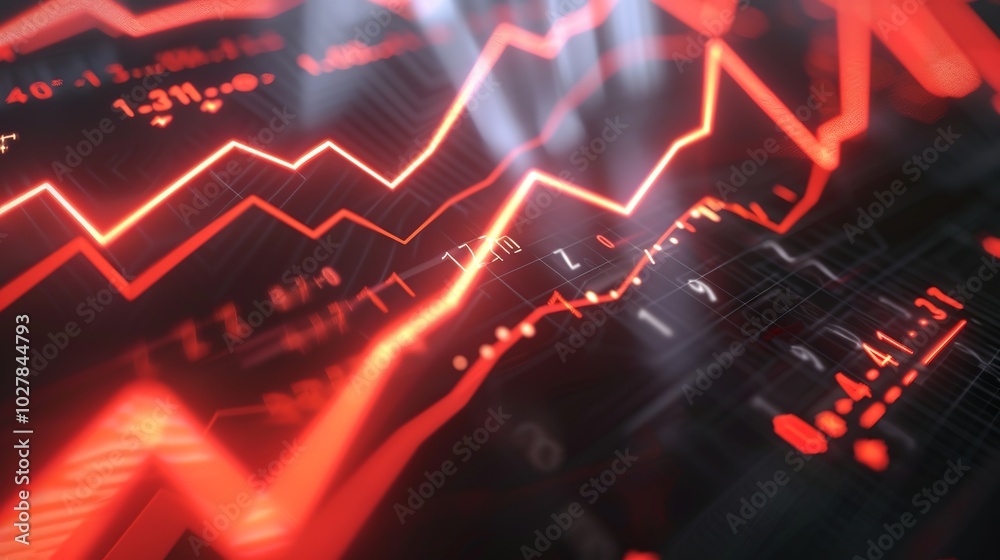 Close-up digital screen with rising red lines graph symbolizing inflation and interest rates, economic growth and monetary policy concept. Close-up digital screen with rising red lines graph symbolizing inflation and interest rates, economic growth and monetary policy concept.