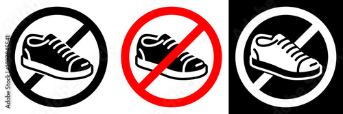 no shoe allowed icon set for print. prohibition on shoe symbol. warning sign for hospital, office, shop, industry etc places.