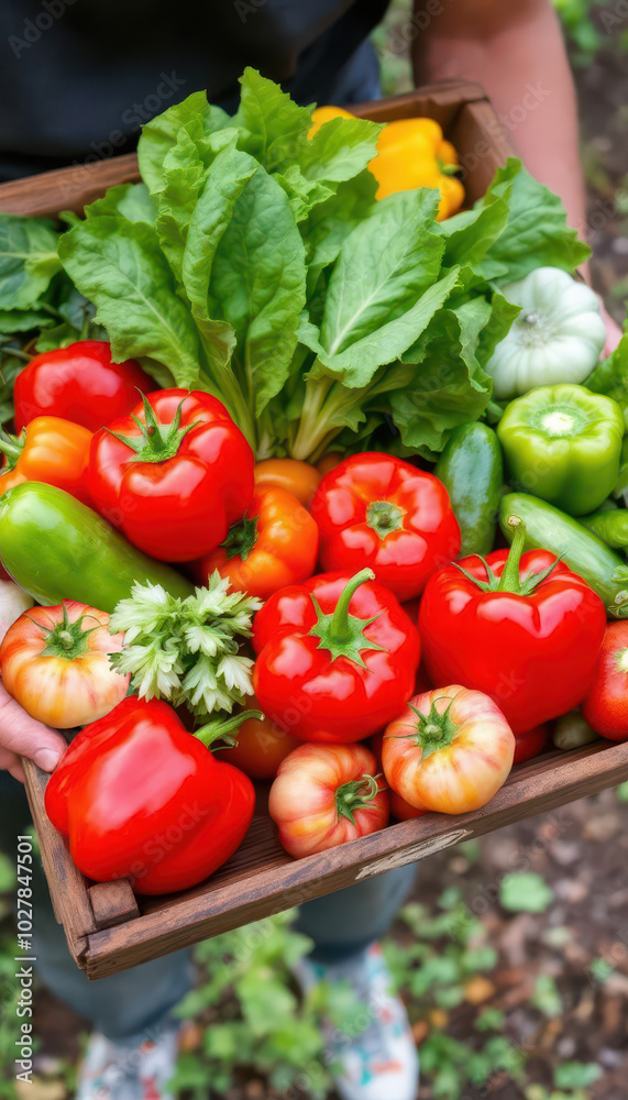 a bountiful harvest of fresh vegetables, including red peppers, lettuce, and tomatoes. Perfect for promoting healthy eating, farm-to-table concepts, and culinary projects a bountiful harvest of fresh vegetables, including red peppers, lettuce, and tomatoes. Perfect for promoting healthy eating, farm-to-table concepts, and culinary projects