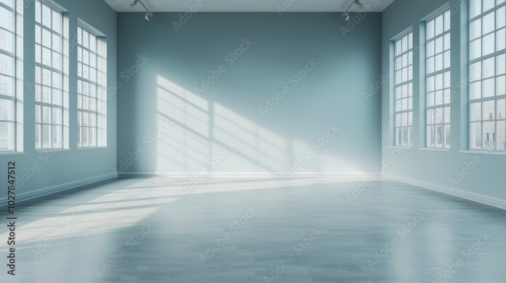 Fototapeta premium Spacious room with natural light and blue walls