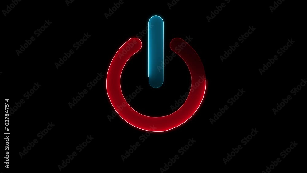 glowing neon cyan and red color power animation, Power button motion graphic animation. on black background glowing neon cyan and red color power animation, Power button motion graphic animation. on black background