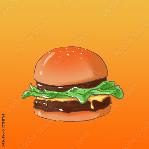 juicy delicious tasty burger fast food illustration art