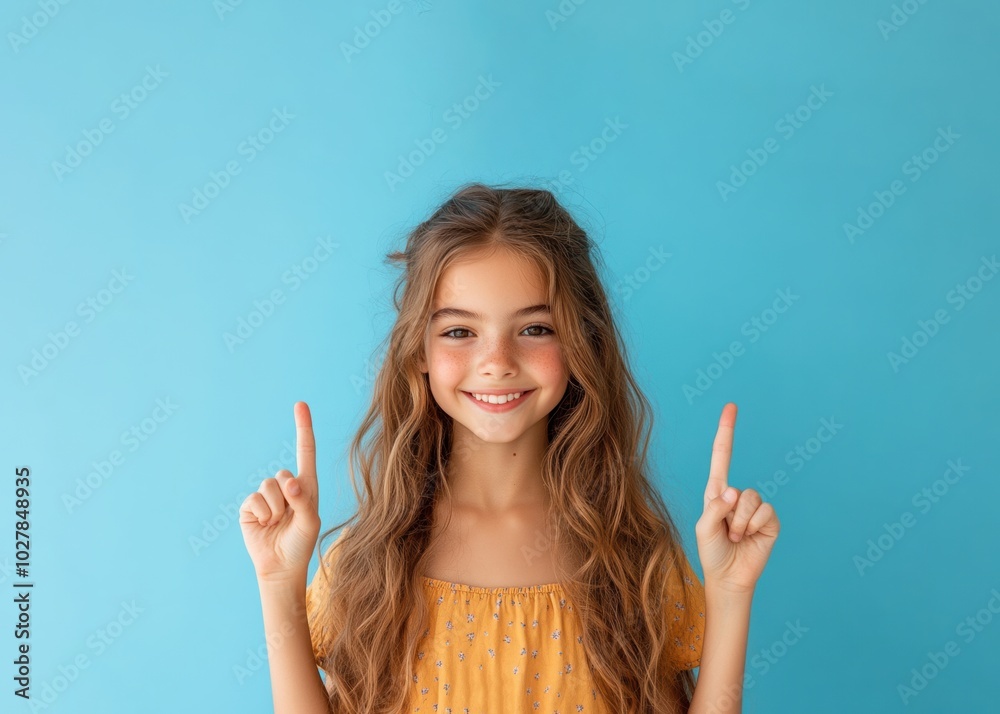 Little Girl Showing Empty Space Little Girl Showing Empty Space