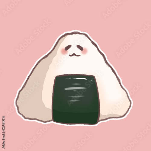 cute onigiri with face, isolated on pink background, japan, food, delicious