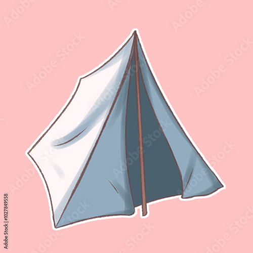 illustration of a tent, valentine's day, cartoon, travel, camping, isolated