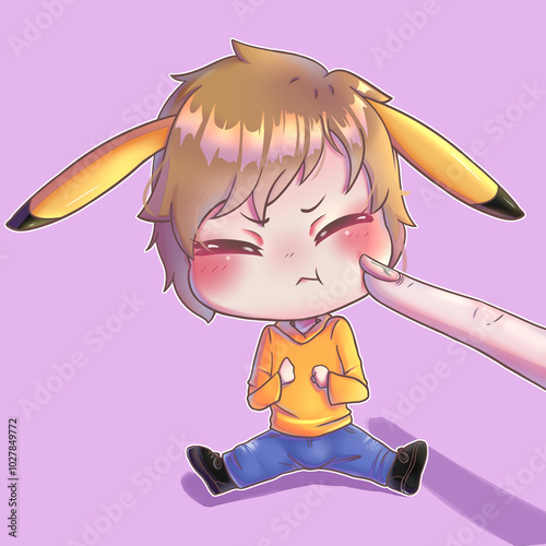 isolated chibi anime character with ears on a pink background