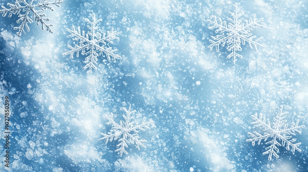 Creative winter card with a light blue snowflake pattern background, conveying a serene winter vibe