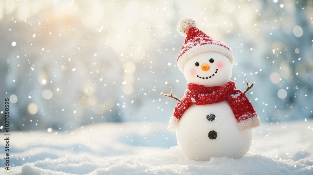 A snowman in a snowy background, empty space, serene, minimal, winter atmosphere A snowman in a snowy background, empty space, serene, minimal, winter atmosphere