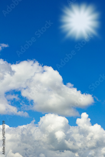 A blue sky white clouds on nature summer weather background