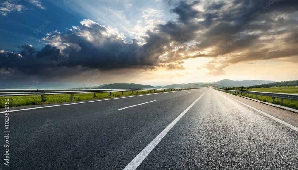 highway asfalt road and beautiful dramatic cloudy sky
