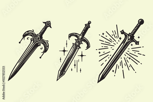 Sword silhouette vector illustrations