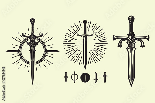 Sword silhouette vector illustrations