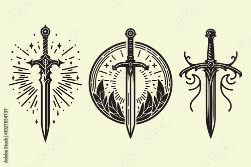 Sword silhouette vector illustrations