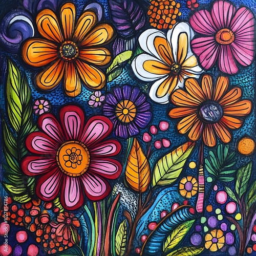 doodle seventies flowers background