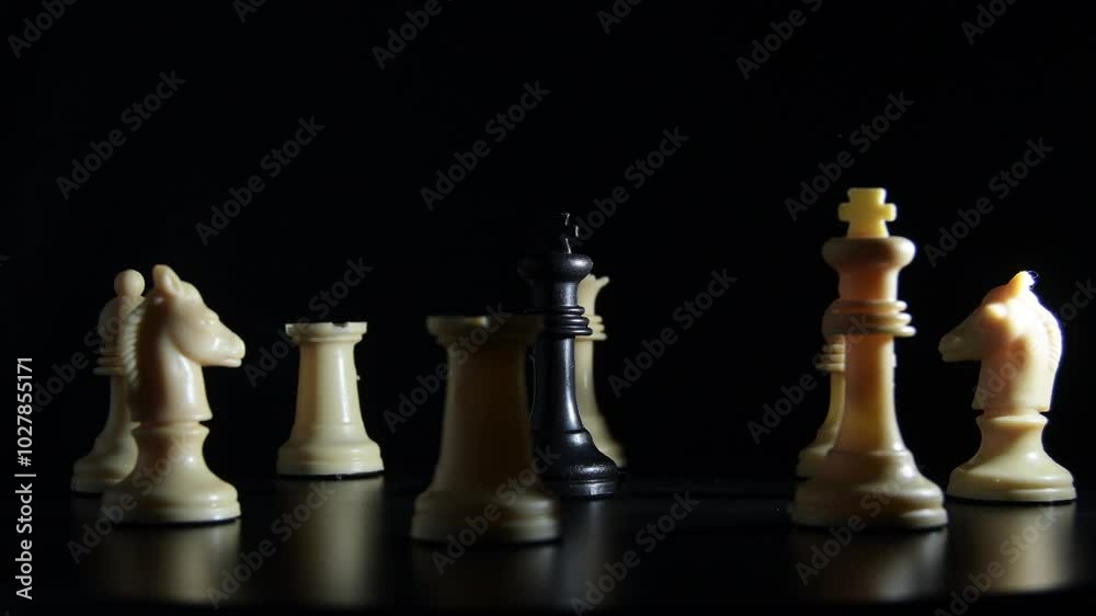 Black king chess surrounded of white figures chess Black king chess surrounded of white figures chess