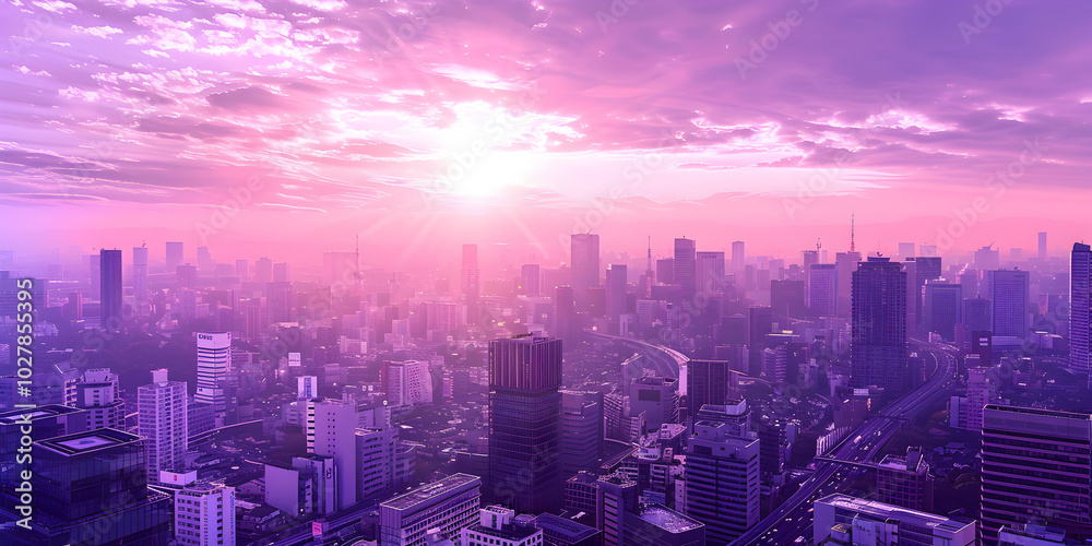 Urban Sunset in Vibrant Colors city skyline at night. Urban Sunset in Vibrant Colors city skyline at night.
