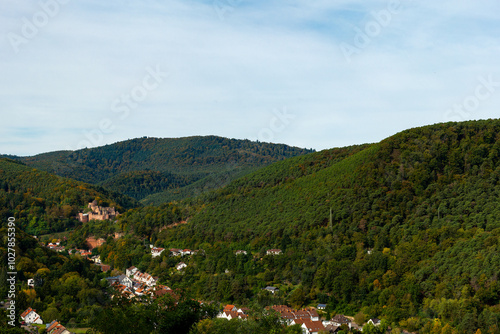 A small town nestled in the foothills of a mountain range