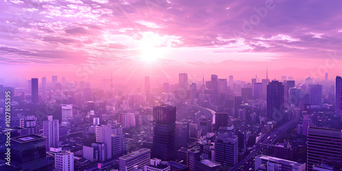 Wallpaper Mural Urban Sunset in Vibrant Colors city skyline at night. Torontodigital.ca